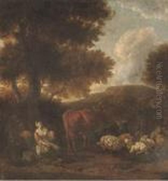 A Wooded Landscape With Herdsmen Oil Painting by Harmenszoon van Rijn Rembrandt