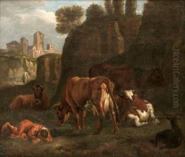 Italieniserande Landskap Med Herde Och Boskap Oil Painting by Harmenszoon van Rijn Rembrandt