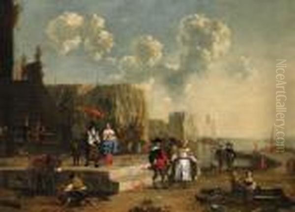 A Capriccio Of A Mediterranean Harbour Oil Painting by Harmenszoon van Rijn Rembrandt