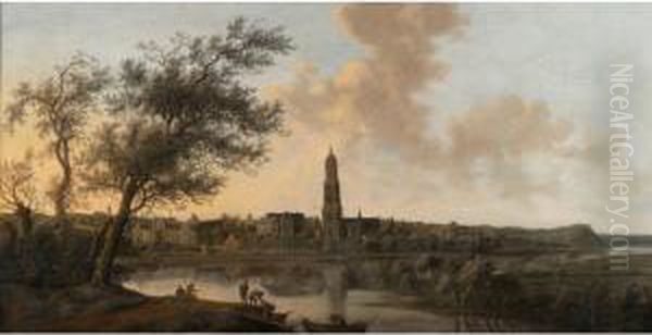 Sold By The J. Paul Getty Museum To Benefit Future Painting Acquisitions
 

 
 
 

 
 A Panoramic View Of Rhenen Seen From The West, Along The Bank Of The River Rhine Oil Painting by Anthony Jansz. Van Der Croos