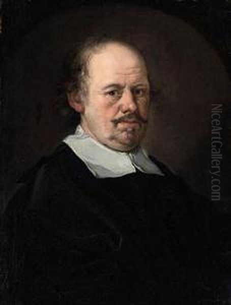 Portrait Of A Gentleman, 
Bust-length, In A Black Doublet Andmantle, And A Clerical Collar, In A 
Feigned Oval Oil Painting by Bartholomeus Van Der Helst