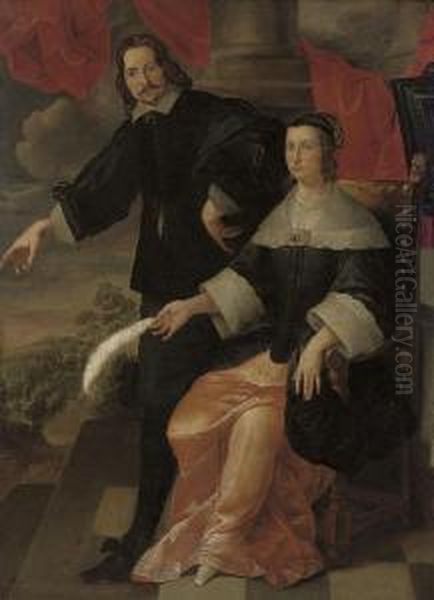 A Double Portrait Of A Gentleman
 And A Lady, Full-length, The Former Standing, The Latter Seated Oil Painting by Bartholomeus Van Der Helst