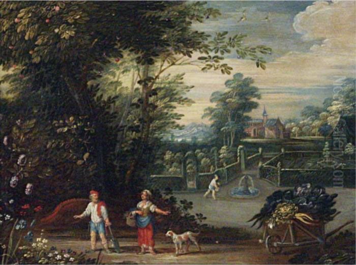 Landscape With Figures Oil Painting by Jasper van der Lamen