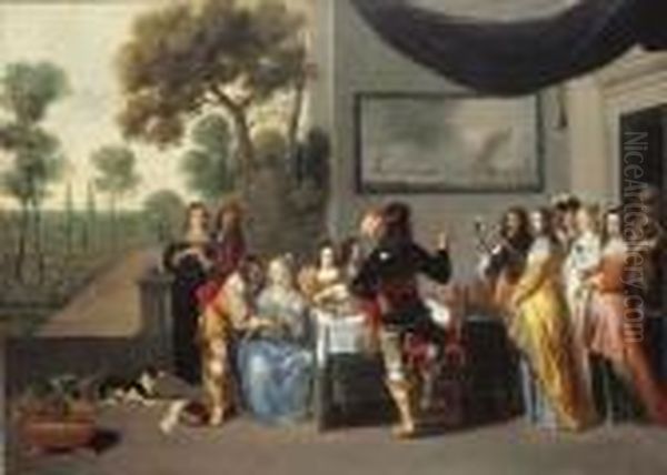 Elegante Compagnie Buvant Et Conversant Sur La Terrasse
 D'un Parc Oil Painting by Christoffel Jacobsz van der Lamen