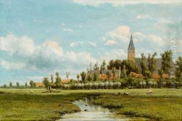Landskap Med Betande Boskap Oil Painting by Jacob Jan van der Maaten