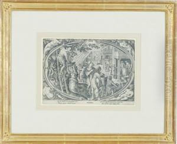 Autumnus (grape Harvest And Wine Making); And Six Variousprints Oil Painting by Jan van der Straet