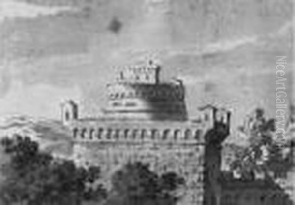 Etude De Fortifications (avec Le Chateau Saint-ange ?) Dans Un
 Paysage Oil Painting by Jacob Van Der Ulft