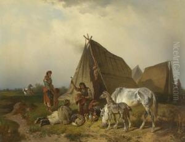 Kesselflicker In Der
 Puszta. Oil Painting by Adolf van der Venne