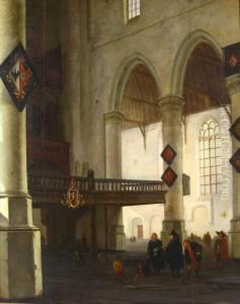 Oude Kerk In Delft Oil Painting by Hendrick Van Vliet