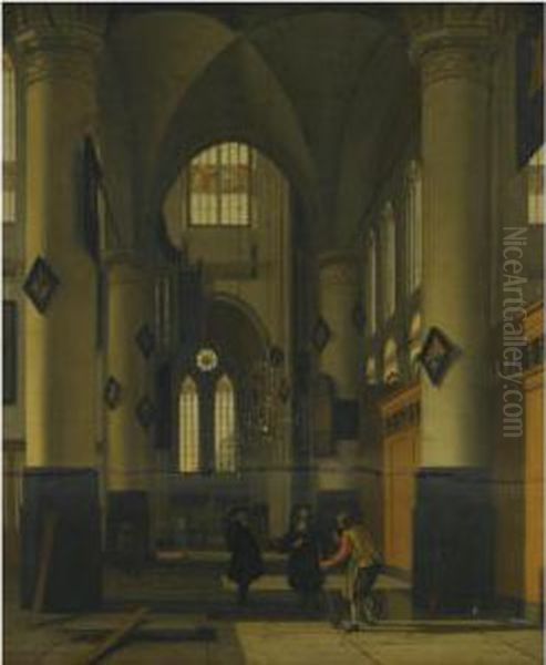 The Interior Of A Protestant 
Gothic Church, With Elements Of Boththe Oude Kerk And Nieuwe Kerk, 
Amsterdam Oil Painting by Hendrick Van Vliet