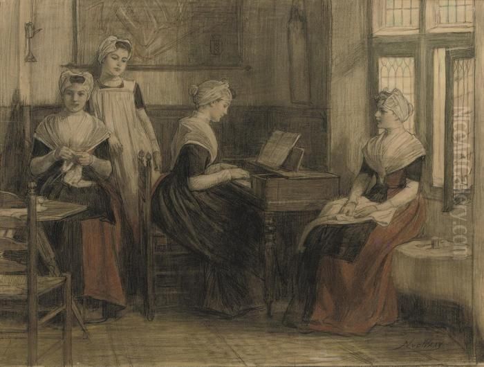 Amsterdam Orphan Girls Oil Painting by Nicolaas Van Der Waay