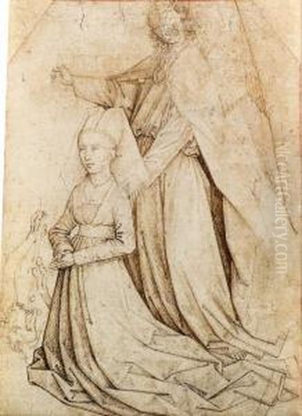 A Kneeling Female Donor With Saint Michael Transfixing Thedevil Oil Painting by Rogier van der Weyden