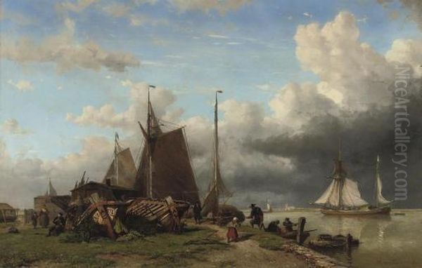 A Busy Shipyard With Vessels Of 
The Noord-zuid Hollandsche Reddingsmaatschappij On The Quay Oil Painting by W.A. van Deventer