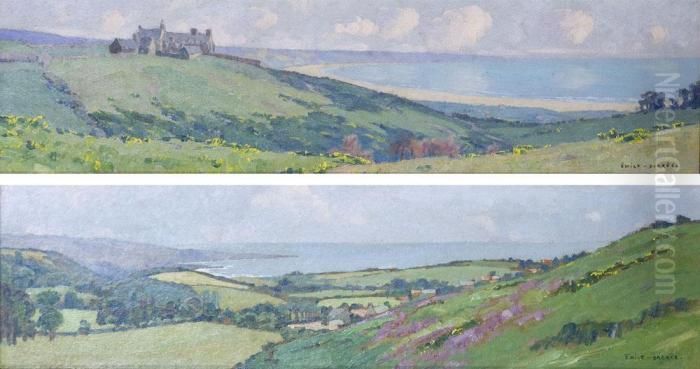 Le Prieure De Vauville Le Soir 
Et Sur Les Hauteurs De Digulleville Deux Huiles Sur Toile Faisant 
Pendant Oil Painting by Emile Van Doren