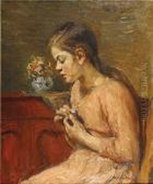 Wieza Met Bloemen In Eeninterieur. Oil Painting by Albert Van Dyck