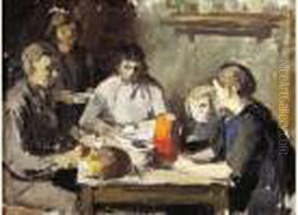 Familie Aan Tafel Oil Painting by Albert Van Dyck