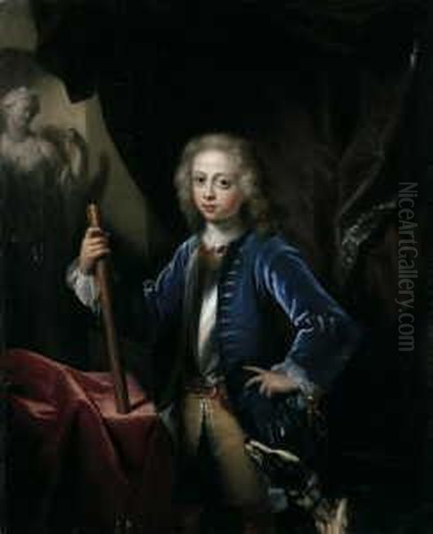 Bildnis Eines Sehr Jungen 
Mannes, Moglicherweise Eines Prinzen, Der Sich Auf Einen Kommandostab 
Stutzt. Oil Painting by Philip Le Petit Van Dyk
