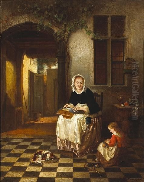 At Mother's Knee Oil Painting by Alexis van Hamme