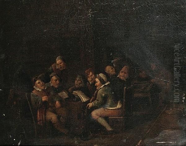 Figures In A Tavern Oil Painting by Egbert Van Heemskerck