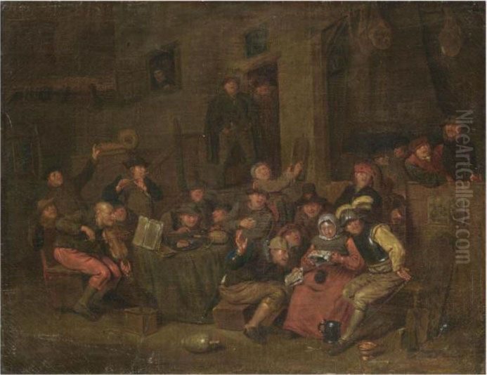 A Tavern Interior With Peasants Merrymaking Oil Painting by Egbert Van Heemskerck
