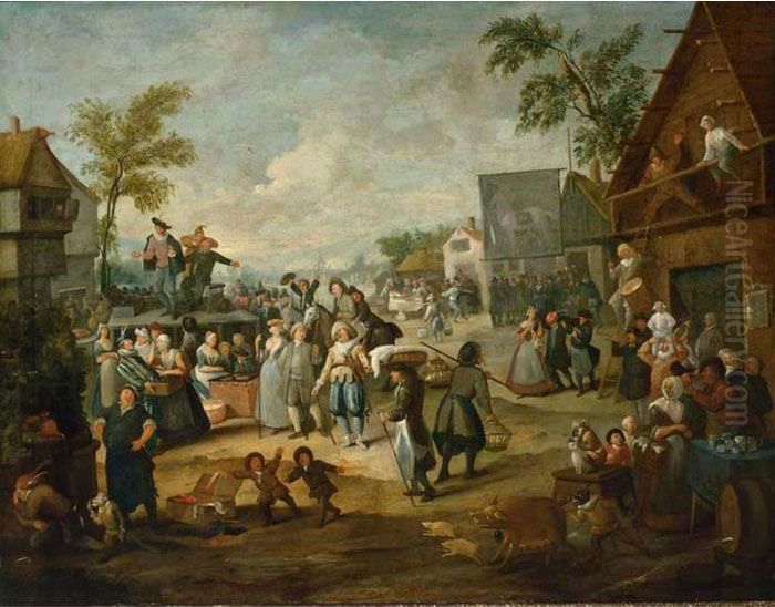 A Fair With A Quack Pulling Teeth In A Village Oil Painting by Egbert Van Heemskerck