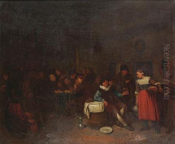 Tavern Interior Oil Painting by Egbert Van Heemskerck