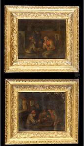 Interior With Figures Playing Backgammon Oil Painting by Egbert Van Heemskerck