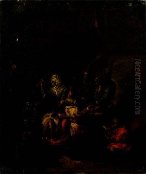 Monkey School With A Cat And An Ass Discipling Two Monkeys Oil Painting by Egbert Van Heemskerck