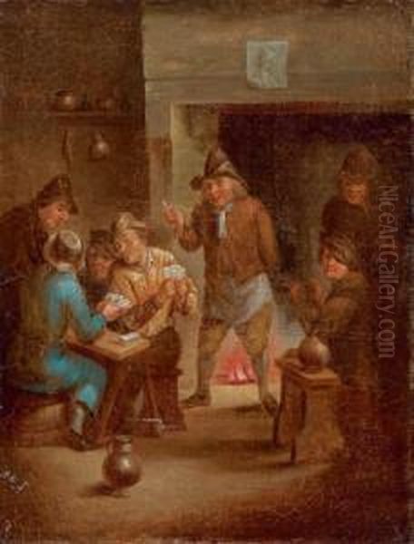 Kartenspielende Bauern Im Wirtshaus; Zechende Bauern Im Wirtshaus Oil Painting by Egbert van the Elder Heemskerk