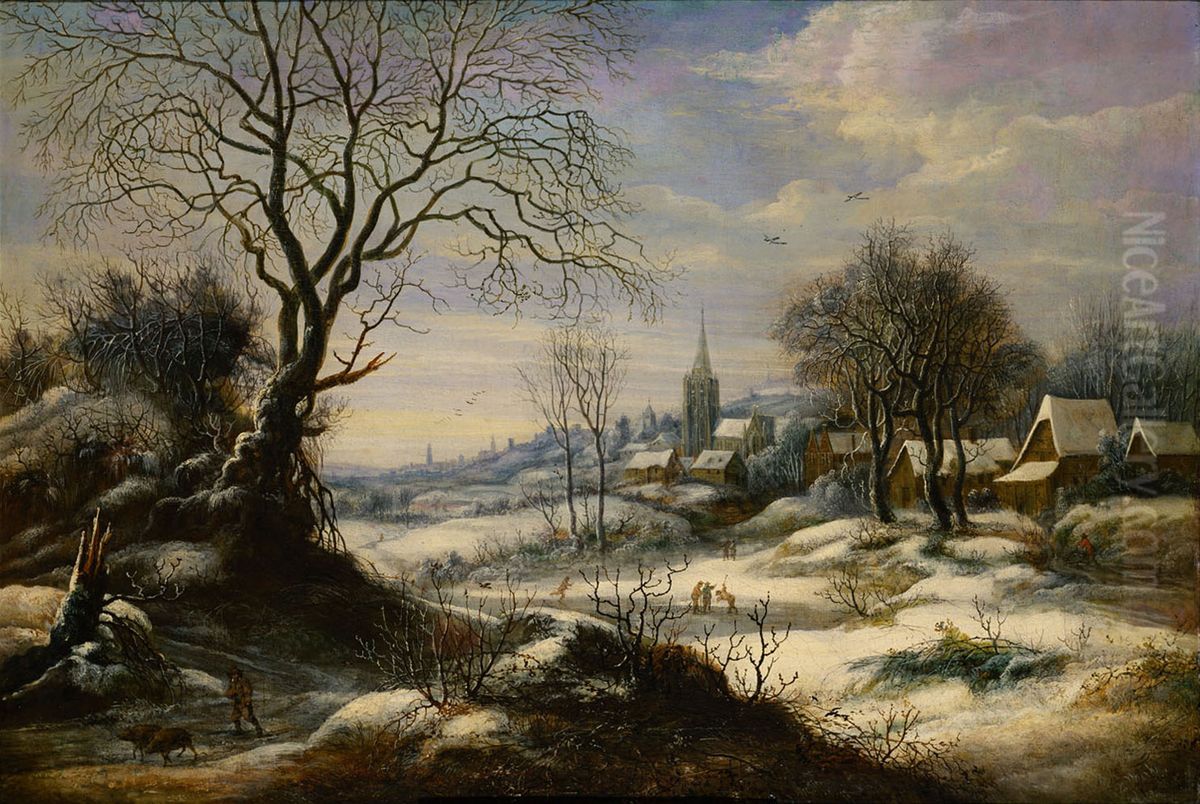 Winter Landscape Oil Painting by Daniel van Heil