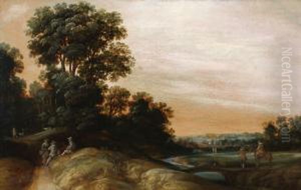 Passers-by Andvillagers At A Tax Office Oil Painting by Willem van, the Elder Herp