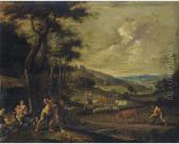 Family Of Cain And Abel Working The Land Oil Painting by Willem van, the Elder Herp
