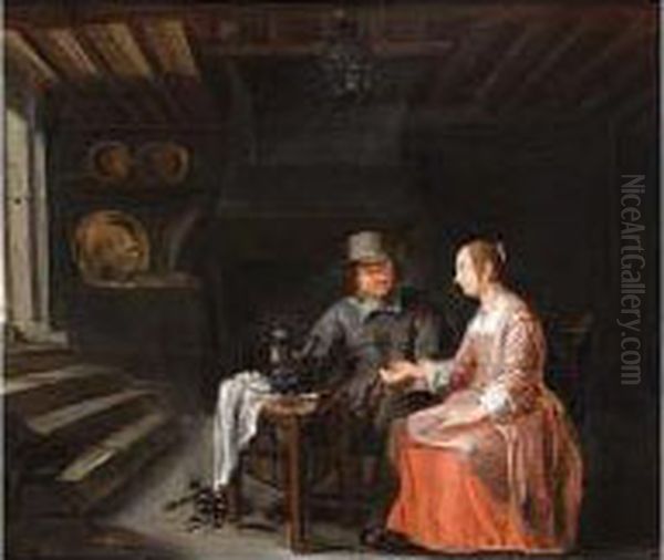 A Couple Drinking And Smoking In An Interior Oil Painting by Willem van, the Elder Herp