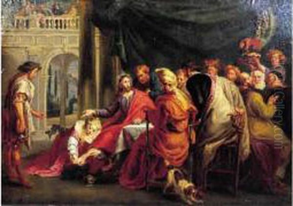 Marie Madeleine Aux Pieds Du Christ Oil Painting by Willem van, the Elder Herp