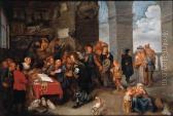 Peasants And Townsfolk At A Tax Office Oil Painting by Willem van, the Elder Herp