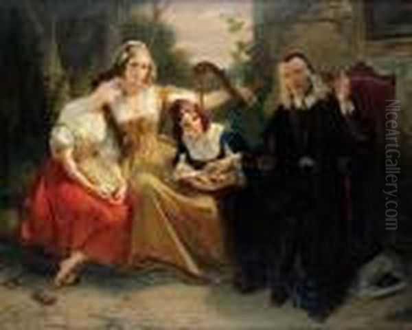 Basnik Svym Dceramdiktuje Basen Oil Painting by Joseph Henri Francois Van Lerius