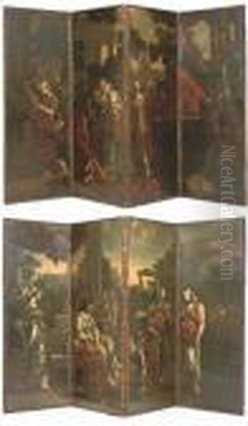 The Charity Of Saint Laurence 
(?); And A Woman Having Her Feet Washed Amongst Other Figures By 
Classical Building Oil Painting by Pieter van Lint