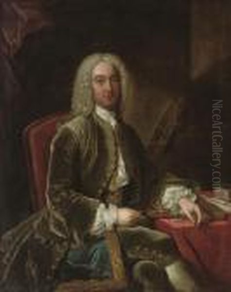 Portrait Of William Murray, 1st 
Earl Of Mansfield (1705-1793), Seated, Three-quarter-length, In A Green 
Velvet Coat, His Left Hand Resting On A Book Oil Painting by Jean Baptiste van Loo