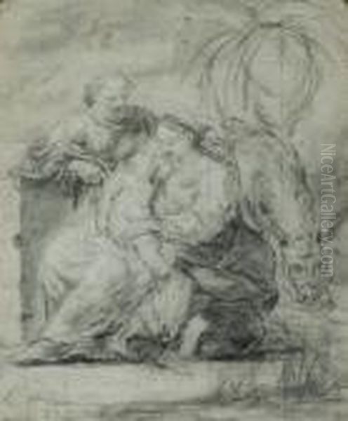 Le Repos Pendant La Fuite En 
Egypte (recto); Etude De Personnages, Deux Colonnes Cannelees A 
L'arriere-plan ( Oil Painting by Jean Baptiste van Loo