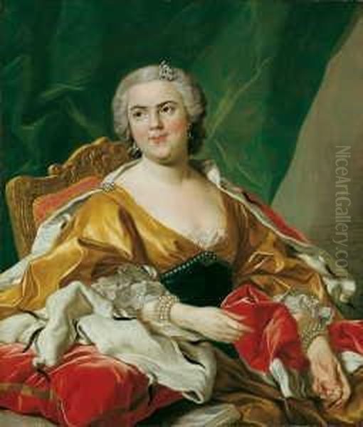Werkstatt Bildnis Der Louise 
Elisabeth De Bourbon, Herzogin Von Parma . Ol Auf Leinwand, Auf 
Spanplatte Aufgezogen. H 91; B 78 Cm. Die Herzogin War Die Tochter Des 
Konigs Louis Xv. Von Frankr Oil Painting by Louis-Michel Van Loo