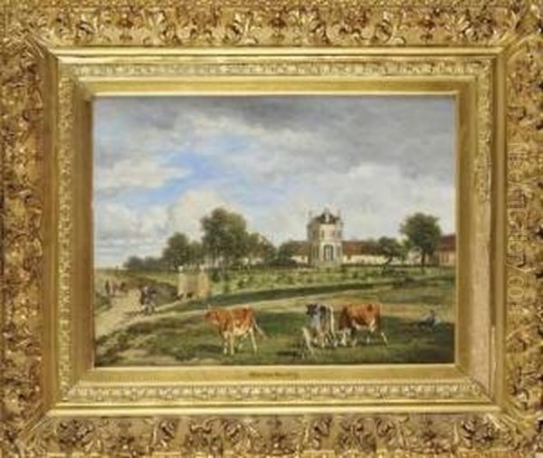 Paysage Au Chateau Oil Painting by Emile Van Marcke De Lumman