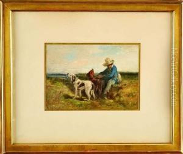 Chasseur Et Ses Deux Chiens Oil Painting by Emile Van Marcke De Lumman