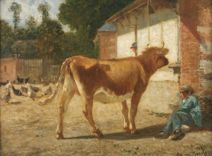 La Vache Blonde Oil Painting by Emile Van Marcke De Lumman