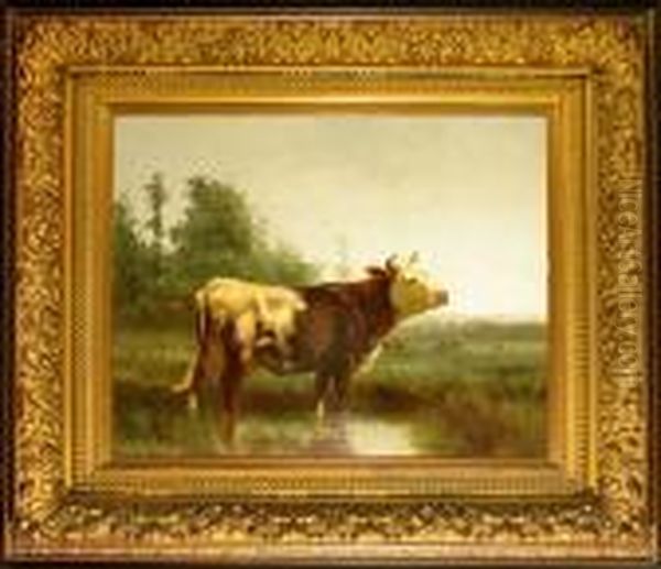 Cattle Watering At A Stream Oil Painting by Emile Van Marcke De Lumman