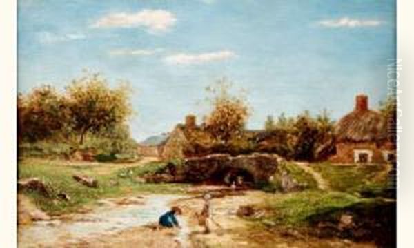 Paysage Aux Enfants Oil Painting by Emile Van Marcke De Lumman