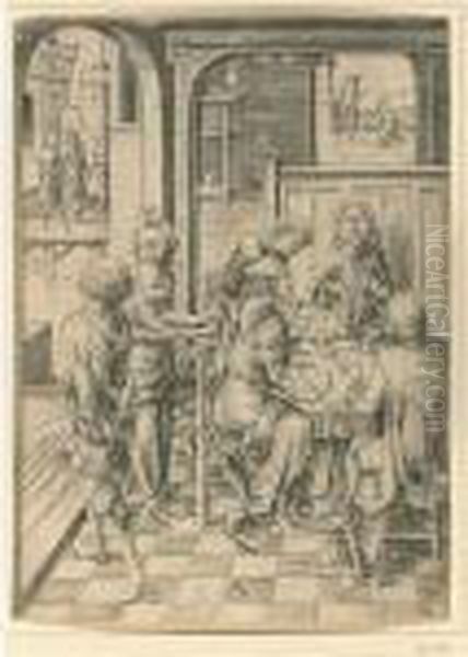 The Flagellation; The 
Crucifixion (man Of Sorrows Resting); And Christ At Emmaus, From The 
Passion&nbsp;(lehrs, Holl. 145; 150; And 153) Oil Painting by Israhel Van Meckenem