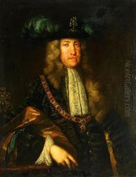 Portratt Av Den Tysk/romerske 
Kejsaren Karl Vi Av Osterrike - Ikladd Det Gyllene Skinnets Orden - 
Midjebild Oil Painting by Ircle Of Martin Van Mytens