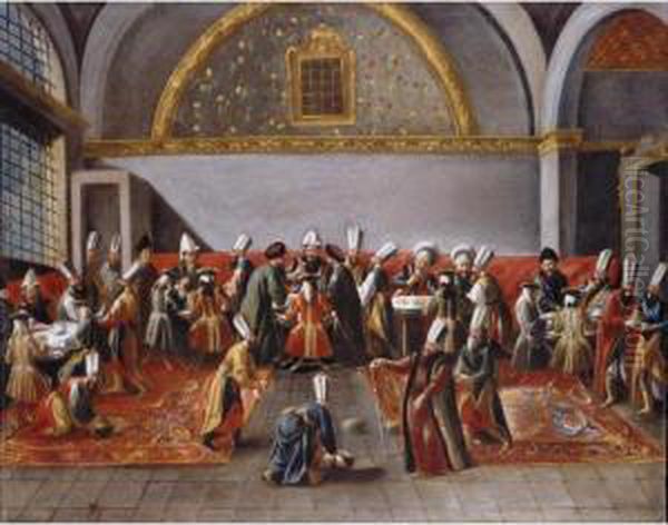 A Dinner Given By The Grand 
Vizier In Honour Of The French (?) Ambassador In The Topkapi Palace, 
Constantinople Oil Painting by Jan-Baptiste Vanmour