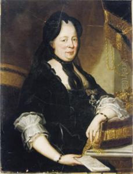 Portrait Of Empress Maria 
Theresa Of Austria, Seatedthree-quarter-length, In A Black Dress, 
Holding A Letter Oil Painting by Martin II Mytens or Meytens
