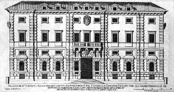 View of the facade of Palazzo Salviati in Rome Oil Painting by Ferrerio, Pietro